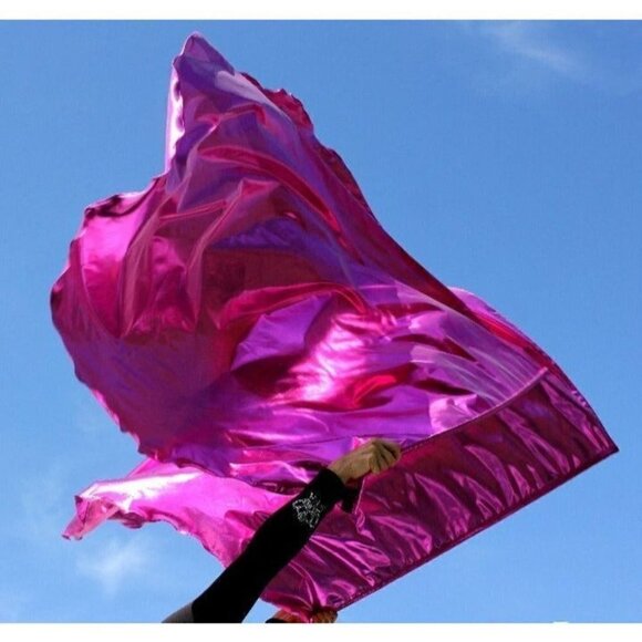Metallic Bright Pink 'Joy Comes in the Morning' Worship Prophetic Flag Set of 2 - Picture 9 of 13